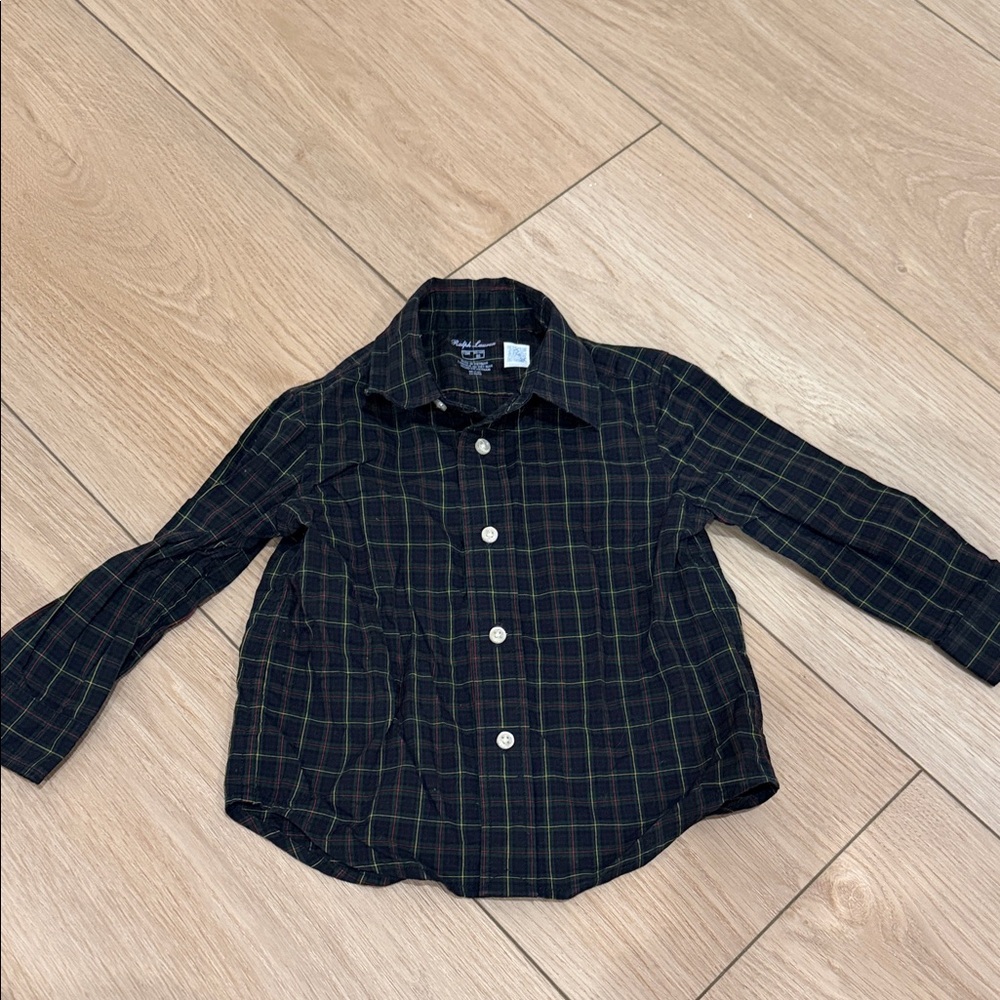 Ralph Lauren Boys Plaid Button-Down Shirt - Black & Green